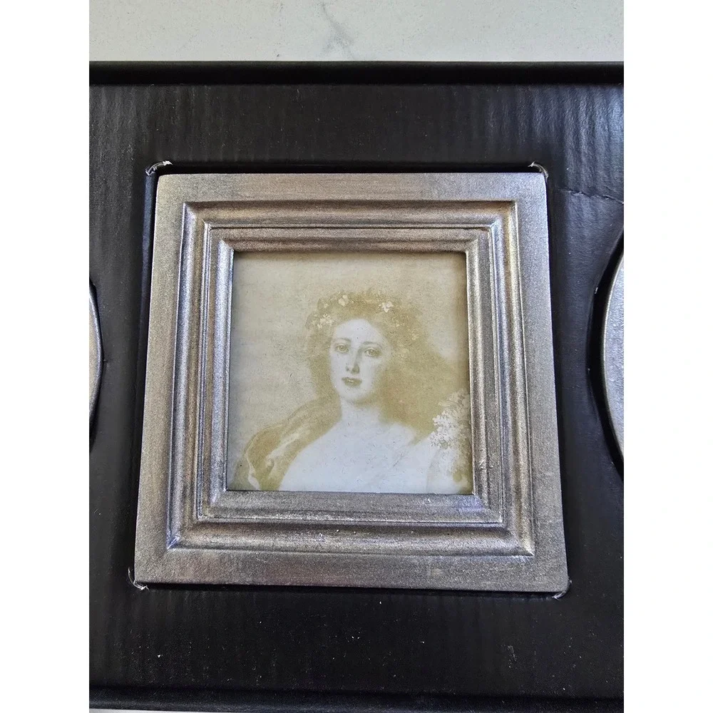 Miniature Silver Metallic Picture Frame Set of 4 Assorted Shapes Tabletop Decor